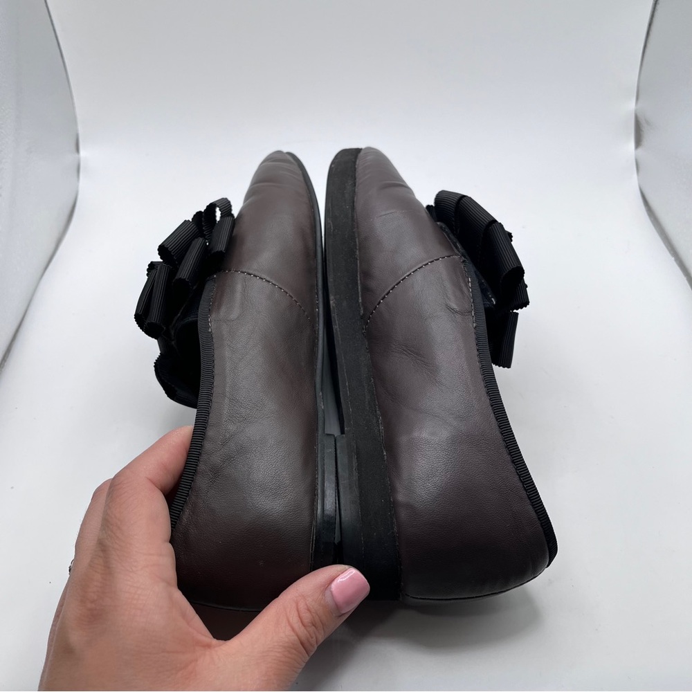 All Black flats bows point toe leather women’s size 38.5 US 8 edgy quite luxury - Picture 9 of 13